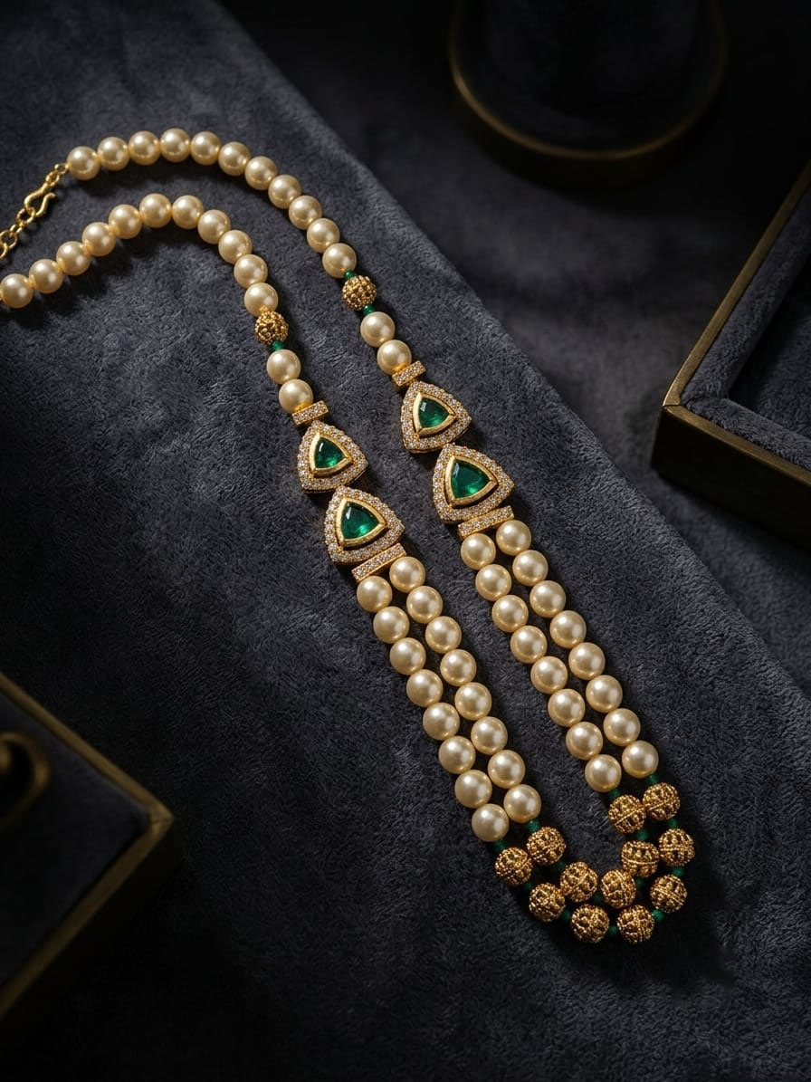 Green Stone Swarovski Pearl Mala